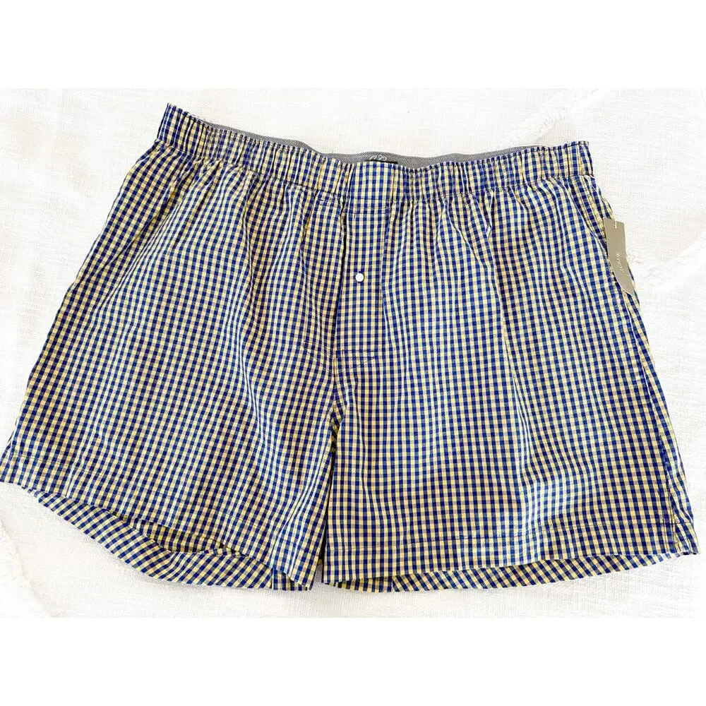 J.Crew | NWT Blue Yellow Gingham Cotton Boxers | Men’s Size L